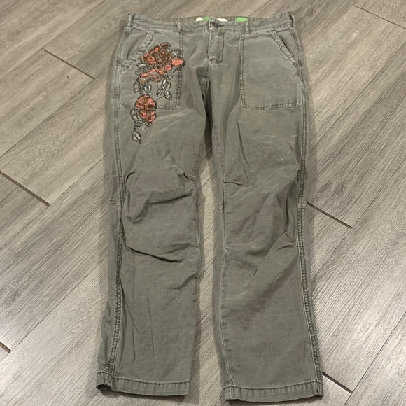 By Anthropologie Pants - Anthropologie by Anthropologie “The Wanderer” Olive Floral Bead Detail size 26‎